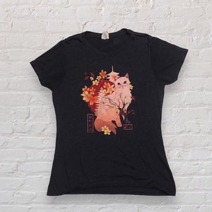Sakura Cat Tree Blossoms Japanese Art T Shirt Medium
